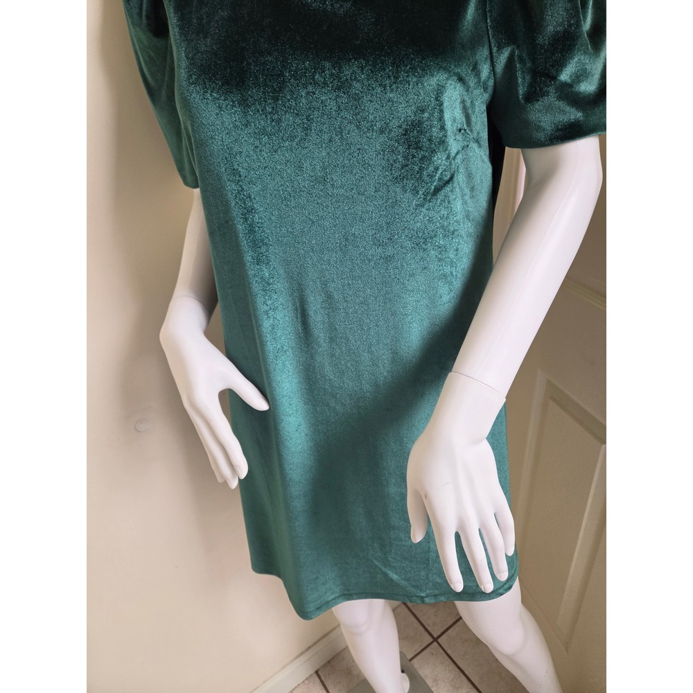 WAYF Emerald Green Velvet Puff Sleeve Mini Shift Dress Green Medium 90436WTJ-G15 - Picture 9 of 13